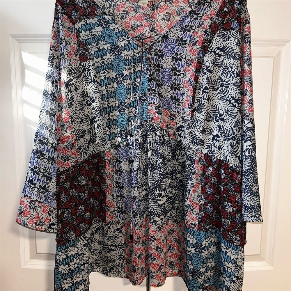 Vintage America Blues Women's 2XL Floral Patchwork Chiffon Blouse